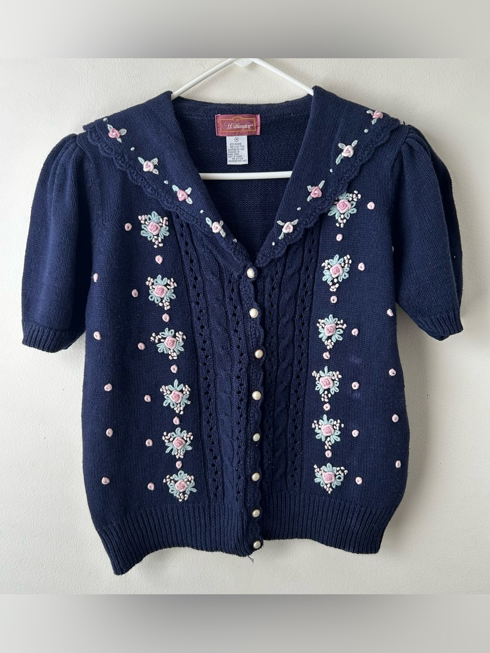 Vintage Worthington Cottagecore Grannycore Coquette Sweater Cardigan Floral M